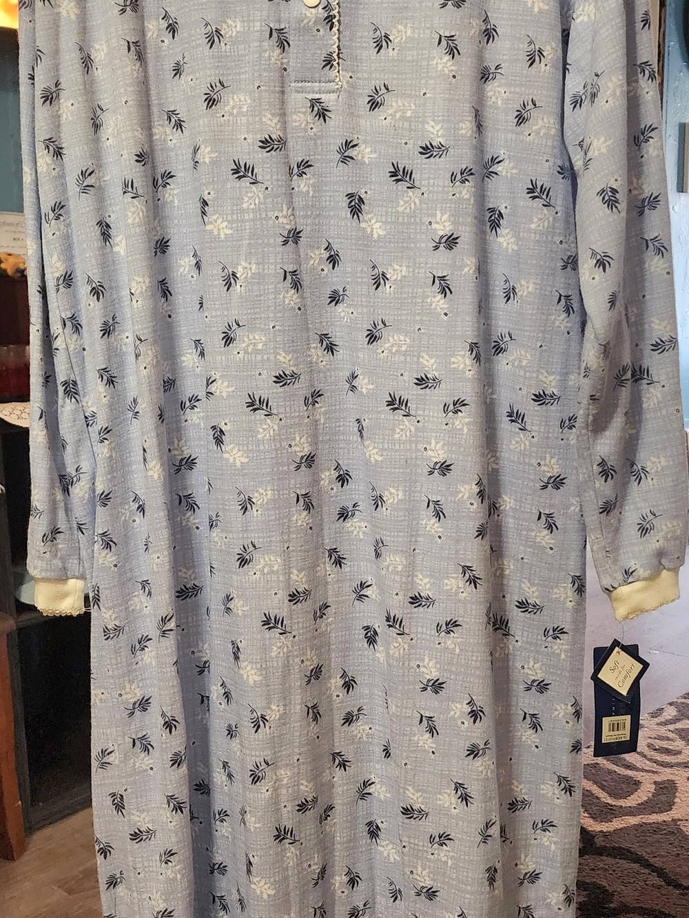 Charter Club Women's  Light Blue Floral-Print Long Sleeve Nightgown Sz MED NWT